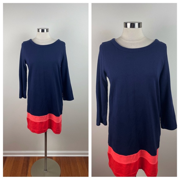 Gap Navy Blue Pink Red Stripe Long Sleeve Dress Women Medium - Picture 1 of 5